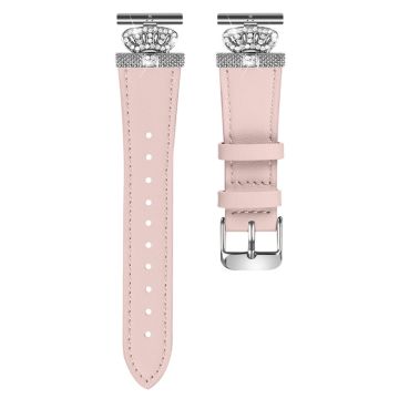 LG Watch Sport Watch Band Rhinestone Crown Design Cowhide Replace Strap - Pink