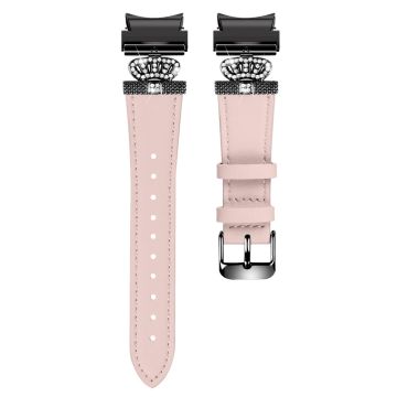 Samsung Galaxy Watch6 40mm / 44mm / Watch6 Classic 43mm / 47mm Watchband Connector Genuine Cow Leather Strap - Pink