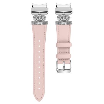 Samsung Galaxy Watch6 40mm / 44mm / Watch6 Classic 43mm / 47mm Watchband Connector Genuine Cow Leather Strap - Pink