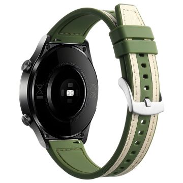 Samsung Galaxy Watch6 Classic 47mm 43mm / GarminActive 5 20mm Watch Band Cowhide Leather Silicone Strap - White+Green