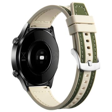 Samsung Galaxy Watch6 Classic 47mm 43mm / GarminActive 5 20mm Watch Band Cowhide Leather Silicone Strap - Green+Starlight