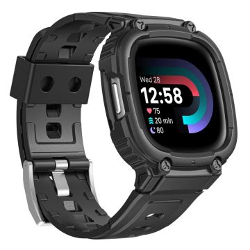 Fitbit Versa 4 / Versa 3 / Sense / Sense 2 Integrated Flexible Strap Watch Case Replacement Wrist Band - Black