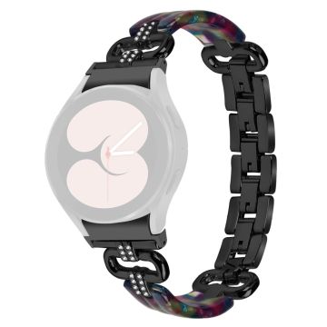 Samsung Galaxy Watch6 20mm Resin and Stainless Steel Strap Replacement Band - Black / Purple+Green Pattern