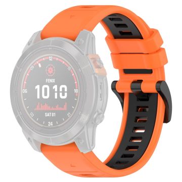 Garmin Fenix 7X / 7X Pro / 6X QuickFit 26mm Silicone Watch Strap Dual Color Wrist Band - Orange+Black