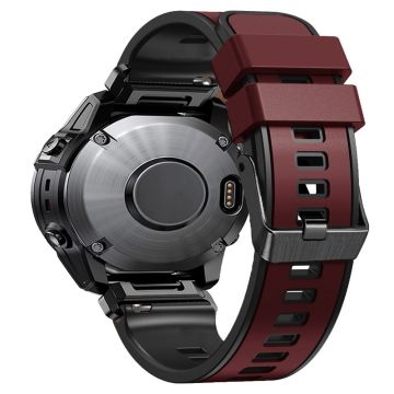 KALEBOL KLB-SSGJ-001 Garmin Fenix 7X / 7X Pro Silicone Watch Band 26mm Strap Dual Color - Wine Red+Black