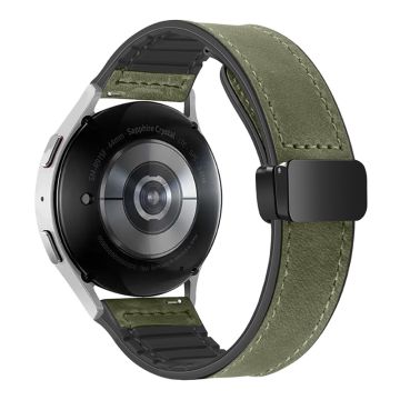 Samsung Gear Sport / Huawei Watch GT 3 42mm Magnetic Genuine Cow Leather Watch Band, 20mm - Army Green