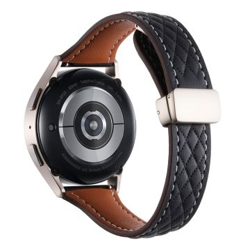 Samsung Galaxy Watch6 Classic / Watch6 Watch Strap 20mm Folding Buckle Genuine Cow Leather Band - Black