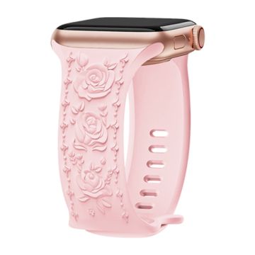 Rose Embossment Strap Apple Watch Series 41mm - 40mm - 38mm Silicone Band - Pink