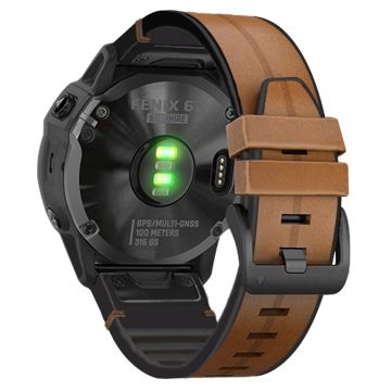 KALEBOL KLB-SSGJZP-001 For Garmin QuickFit 22mm PU Leather Coated Silicone Band Adjustable Watch Strap - Brown