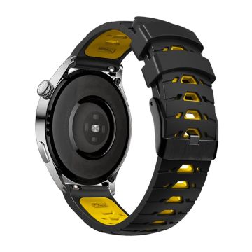 KALEBOL KLB-SSTXGJ-001 For Samsung Galaxy Watch6 Classic 43mm / 47mm / GarminActive 20mm Silicone Trapezoidal Watch Strap - Black+Yellow