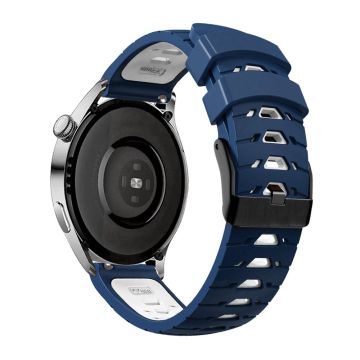 KALEBOL KLB-SSTXGJ-001 For Samsung Galaxy Watch3 45mm / Huawei Watch Ultimate Trapezoidal Silicone 22mm Watch Band - Midnight Blue+White