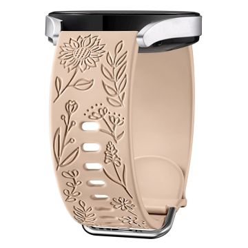 For Garmin Vivomove 3 / Forerunner 645 / Samsung Gear S2 Classic Universal 20mm Carving Flower Silicone Watch Strap - Milk Tea Color