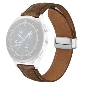 For Samsung Galaxy Watch3 45mm / Huawei Watch GT 4 46mm Leather Strap 22mm Magnetic Watch Band - Grey Brown