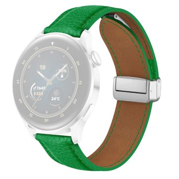 For Samsung Galaxy Watch3 45mm / Huawei Watch GT 4 46mm Leather Strap 22mm Magnetic Watch Band - Green