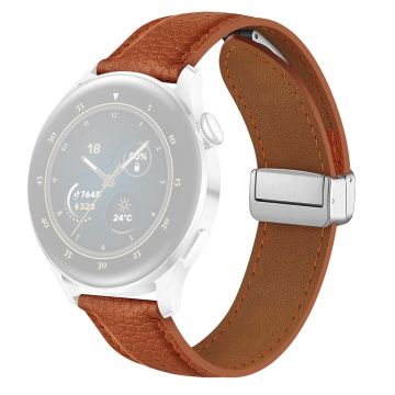 For Samsung Galaxy Watch3 45mm / Huawei Watch GT 4 46mm Leather Strap 22mm Magnetic Watch Band - Light Brown