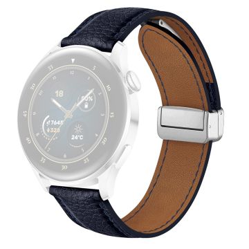 For Samsung Galaxy Watch3 45mm / Huawei Watch GT 4 46mm Leather Strap 22mm Magnetic Watch Band - Dark Blue