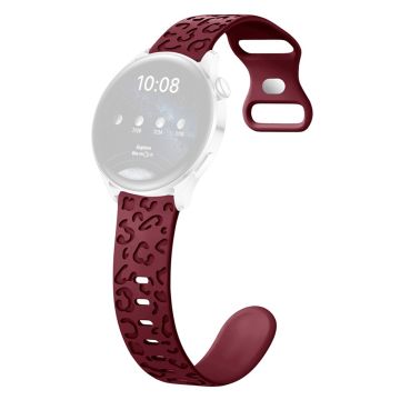 Samsung Galaxy Watch6 Classic 47mm / 43mm / Garmin Venu Sq 2 20mm Silicone Watch Band Leopard Printed - Wine Red