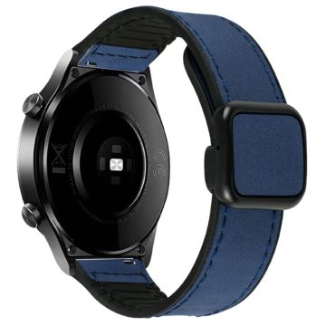 Garmin vivoactive 5 / Venu 2 Plus Universal 20mm Watch Strap Crazy Horse Texture Leather+Silicone Band - Dark Blue