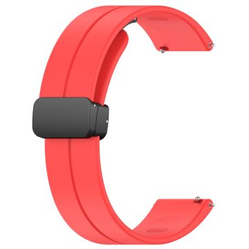 Huawei / Samsung Universal 22mm Smartwatch Strap Magnetic Folding Buckle Silicone Band - Red