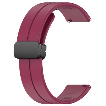 Huawei / Samsung Universal 22mm Smartwatch Strap Magnetic Folding Buckle Silicone Band - Wine Red