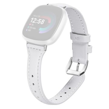 Fitbit Versa 3 / 4 Watch Strap Genuine Cow Leather Adjustable Wrist Band - White