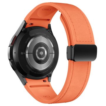 Samsung Watch4 Classic Active / Watch 5 / Watch6 Classic Silicone+Leather Band Smartwatch Strap - Orange+Black Buckle