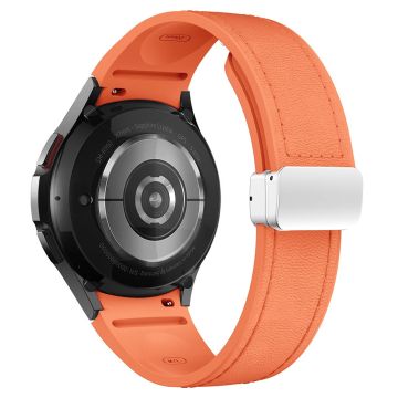 Samsung Watch4 Classic Active / Watch 5 / Watch6 Classic Silicone+Leather Band Smartwatch Strap - Orange+Silver Buckle