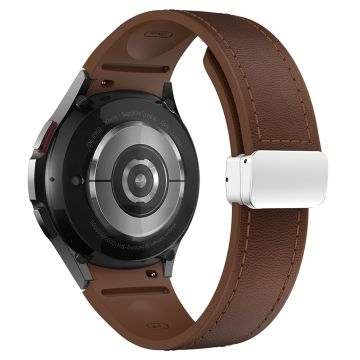 Samsung Watch4 Classic Active / Watch 5 / Watch6 Classic Silicone+Leather Band Smartwatch Strap - Dark Brown+Silver Buckle