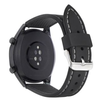 Huawei Watch GT 2 / 3 / 3 Pro / Samsung Galaxy Watch6 Classic band 20mm Waterproof Fluorubber Watch Strap - Black+White Thread