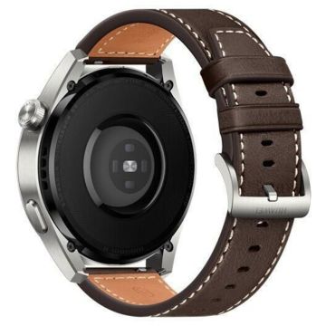 Huawei Watch GT 4 46mm / Watch 4 / Watch 4 Pro Strap 22mm Genuine Cow Leather Stitching Lines Watch band  - Dark Brown