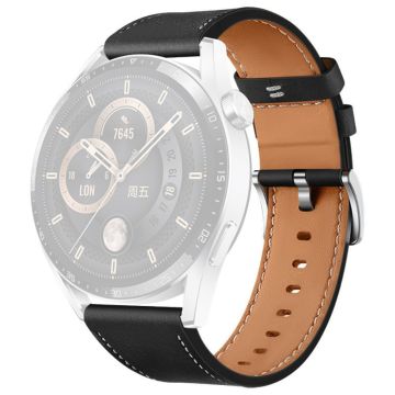 Huawei Watch GT 4 46mm / Watch 4 / Watch 4 Pro Strap 22mm Genuine Cow Leather Stitching Lines Watch band  - Black