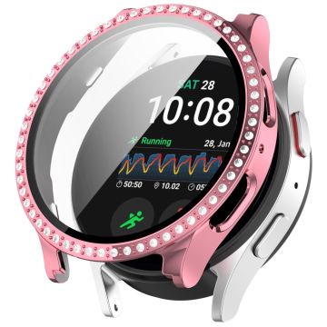 Samsung Galaxy Watch7 44mm Shiny Rhinestone Watch Case Integrated with Tempered Glass Film - Electroplating Pink