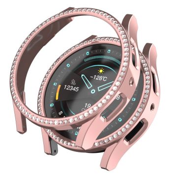 Samsung Galaxy Watch7 44mm Bump Resistant Watch Case Rhinestone Decor Hollow-Out Cover - Pink