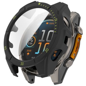 Garmin Fenix 8 47mm Watch Case PC Frame Cover with Tempered Glass Screen Film - Black+Green