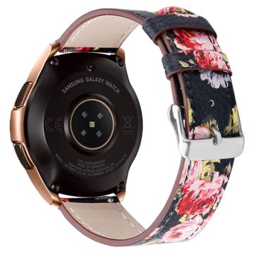 Coros Watch GT / Watch GT 2 46mm / 42mm / Samsung Galaxy Watch 46mm Watch Strap Top Layer Cowhide Wrist Band - Pink Flower