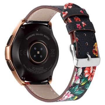 Coros Watch GT / Watch GT 2 46mm / 42mm / Samsung Galaxy Watch 46mm Watch Strap Top Layer Cowhide Wrist Band - Red Flower