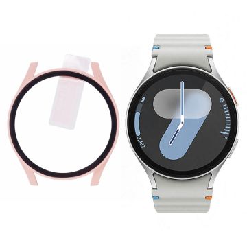 Samsung Galaxy Watch7 44mm Watch Case Hard Bump Resistant Cover with Tempered Glass Screen Film - Pink