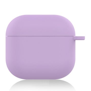 AirPods 4 Silicone Case Soft Wireless Earbud Organizer Cover Thickness 1.5mm with Carabiner - Pink Purple