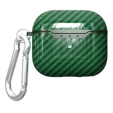 AirPods 4 Charging Case Cover Carbon Fiber Texture Bluetooth Earbuds Shockproof Flexible Case with Buckle - Army Green