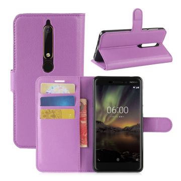 Nokia 6 (2018) litchi texture leather flip case - Purple