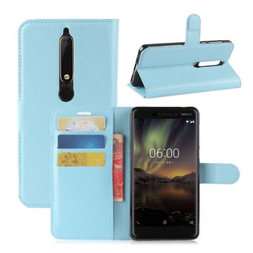 Nokia 6 (2018) litchi texture leather flip case - Blue