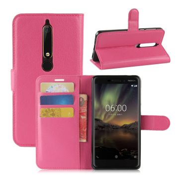 Nokia 6 (2018) litchi texture leather flip case - Rose