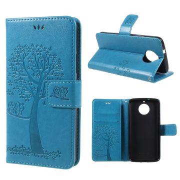 Motorola Moto G5S imprint tree owl leather case - Blue