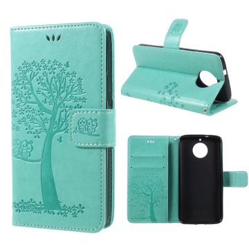 Motorola Moto G5S imprint tree owl leather case - Green