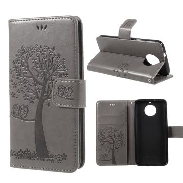 Motorola Moto G5S imprint tree owl leather case - Grey