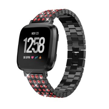 Fitbit Versa bling rhinestone stainless steel watchband - Black / Red