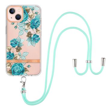 Slim and durable softcover with lanyard for iPhone 14 Plus - HC002 Blue Rose