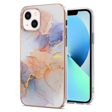 Marble patterned cover with ring holder for iPhone 14 Plus - Milky Way Marble White