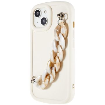 iPhone 14 Plus cover with chain bracelet - Yellow / White Marble Chain