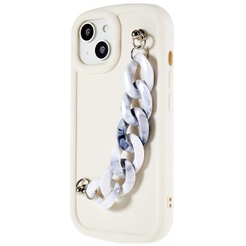 iPhone 14 Plus cover with chain bracelet - Grey / White Marble Chain